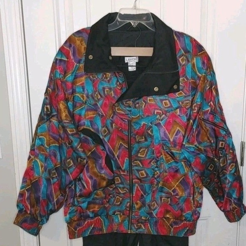 Vtg Lavon Windbreaker Track Suit Women Large 90s Teal White Purple Pink hip hop